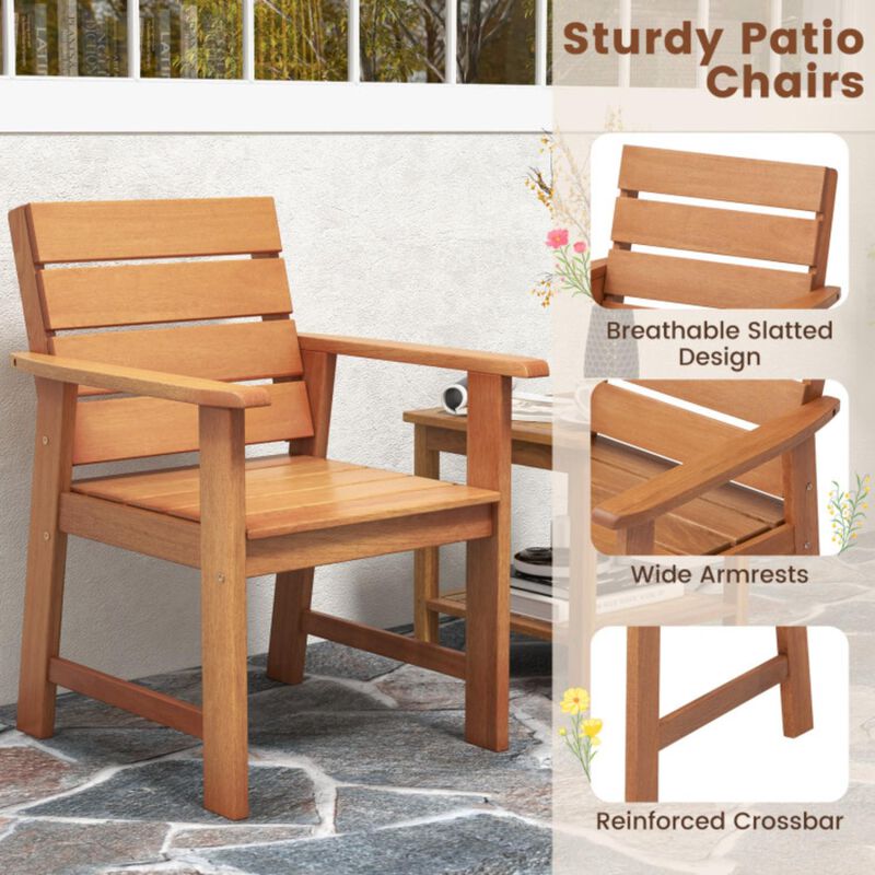 Hivvago 2 Piece Patio Hardwood Chair with Slatted Seat and Inclined Backrest