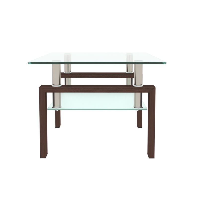 Rectangle Walnut Glass Coffee Table, Clear Coffee Table，Modern Side Center Tables for Living Room， Living Room Furniture