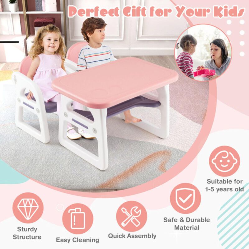 Hivvago Kids Table and Chair Set with Building Blocks