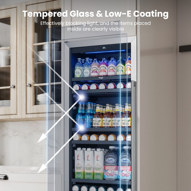 24 inch Beverage Refrigerator fridge,Freestanding or Built-In 373 Cans Beverage cooler with Glass Door for Home,Bar image number 7