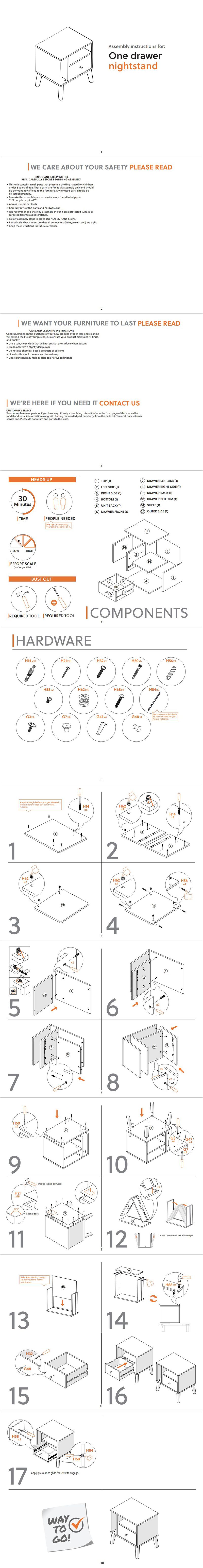 Ella 24 Inch Modern Nightstand, 2 Compartments, Round Knobs, White, Brown - Benzara