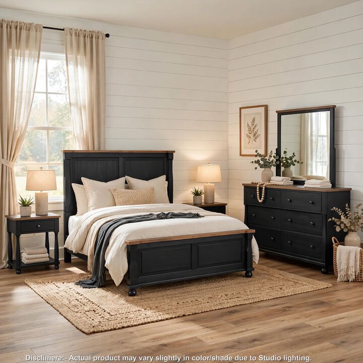 Ginie 5pc Queen Bedroom Set, 2 Bedside Tables, Mirror, Black Brown