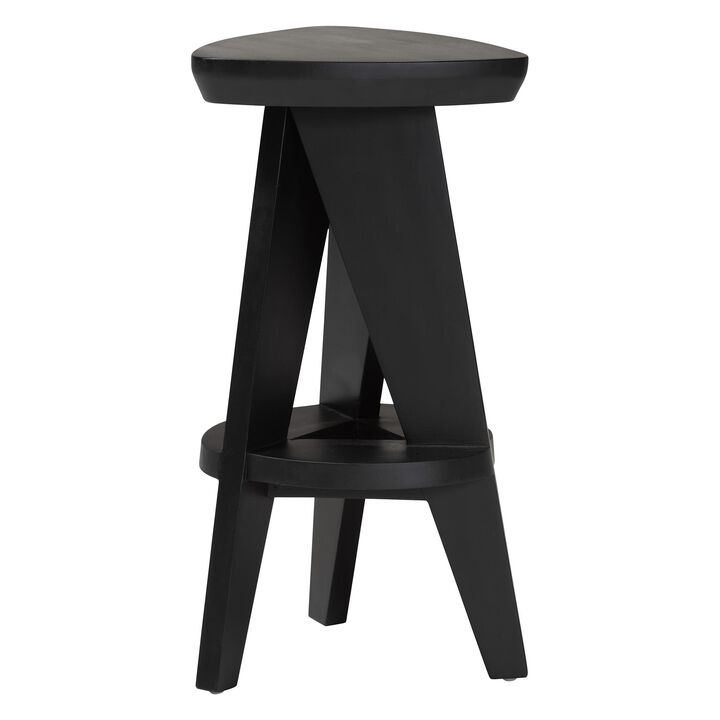 bali & pari Roy Wood Counter Stool - Sculptural Backless Accent Stool with Geometric Base and Integrated Footrest