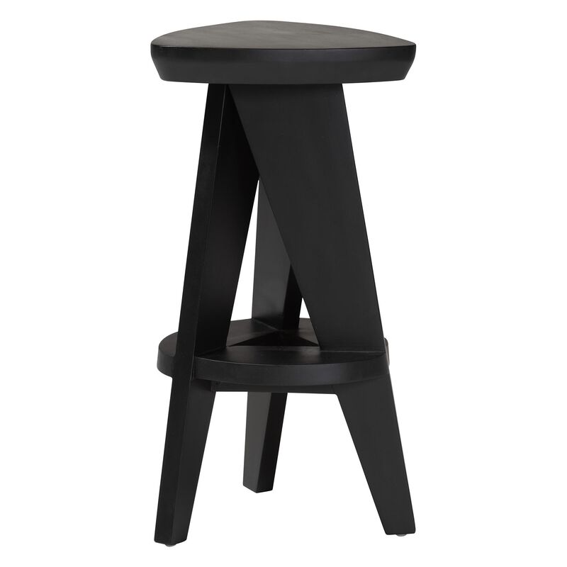 bali & pari Roy Wood Counter Stool - Sculptural Backless Accent Stool with Geometric Base and Integrated Footrest image number 1