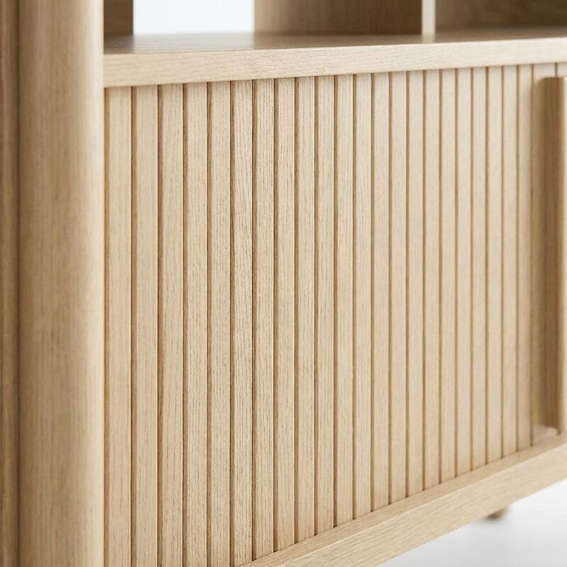 Curved TV Stand in Brown, Rubberwood Solids, Walnut Veneers, Stylish Storage image number 5