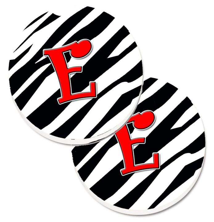 Caroline's Treasures Monogram Initial E Zebra Red Set of 2 Cup Holder Car Coasters CJ1024-ECARC, 2.56, Multicolor