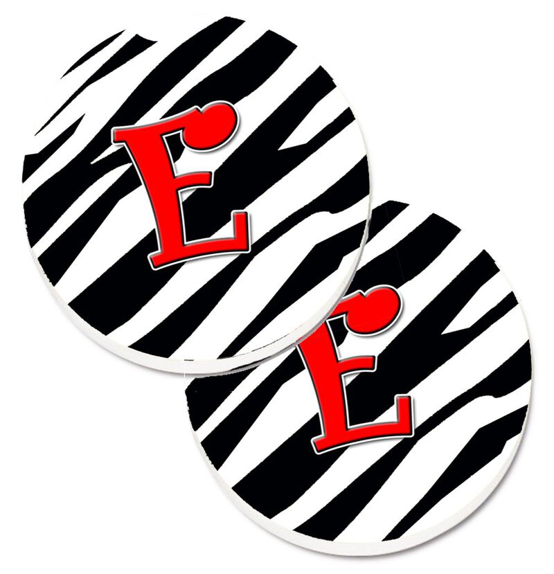 Caroline's Treasures Monogram Initial E Zebra Red Set of 2 Cup Holder Car Coasters CJ1024-ECARC, 2.56, Multicolor