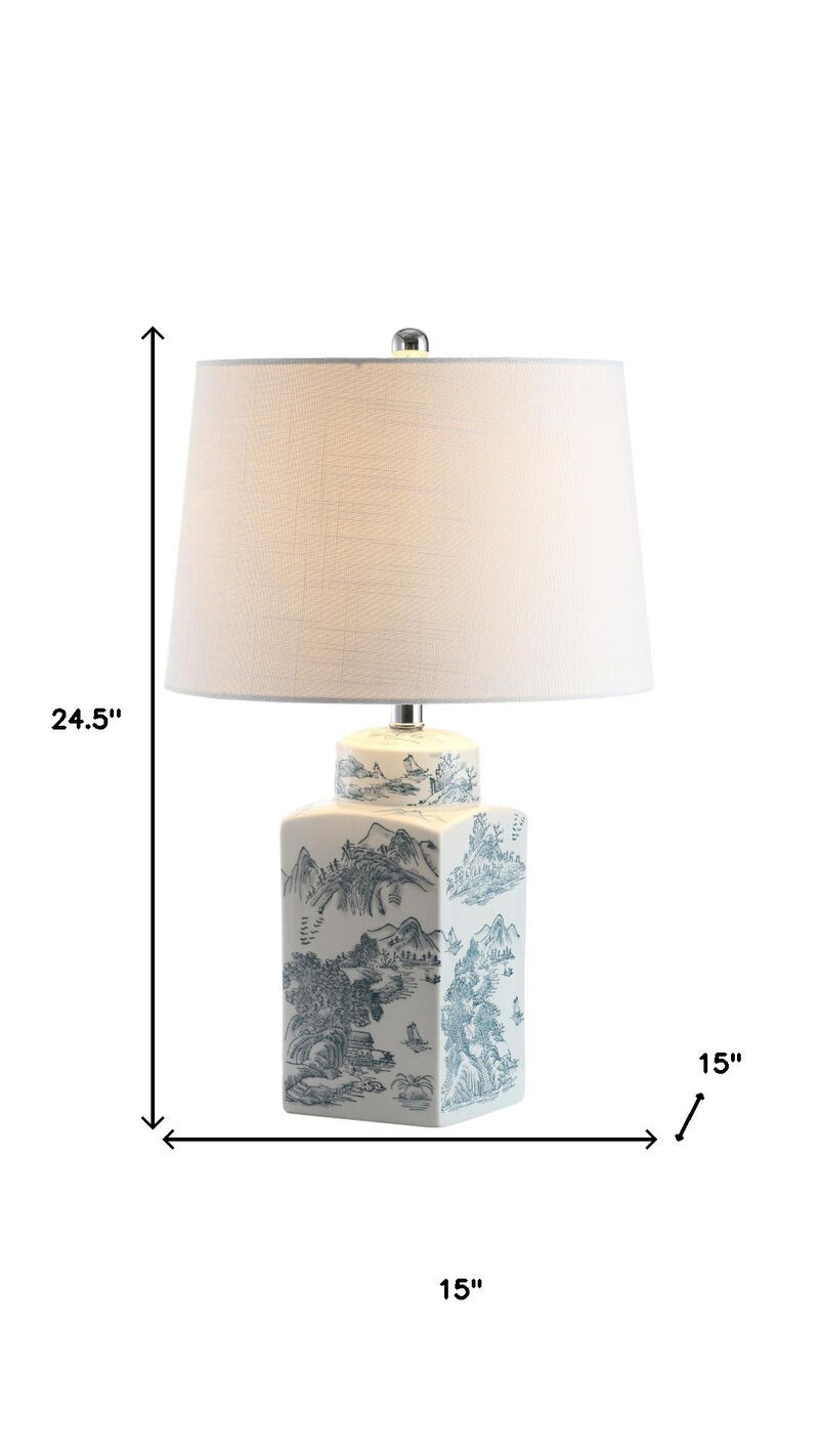 HomeRoots 25" Blue And White Table Lamp With Drum Shade image number 5