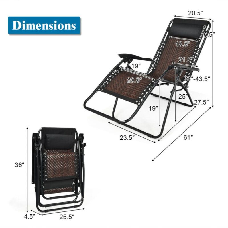Hivvago 2 Pieces Folding Patio Rattan Zero Gravity Lounge Chair