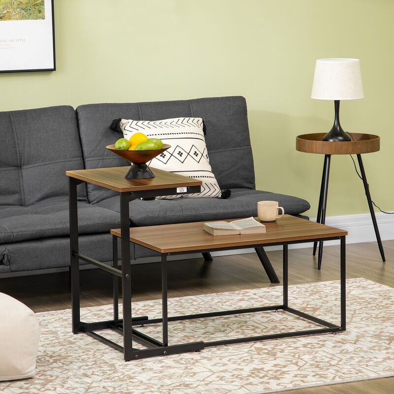 Industrial Style Nesting Tables Set of 2 with Metal Frame for Living Room