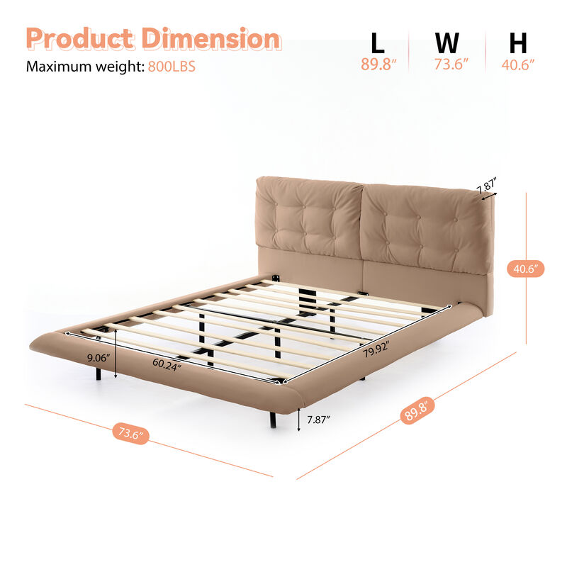 Merax Queen-Size Floating PU Leather Bed Frame with LED Lights