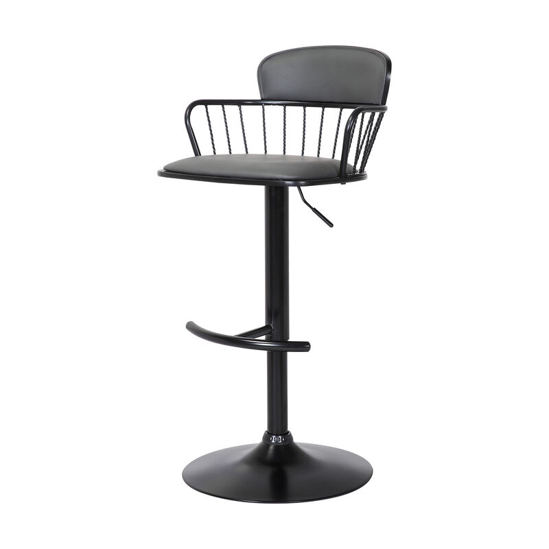 HomeRoots Faux Leather and Metal Adjustable-Height Bar Stool with Low Back image number 4