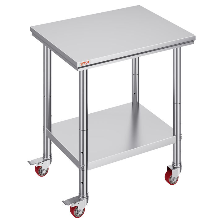 VEVOR Stainless Steel Work Table Commercial Prep Table 30x24 Inch With 4 Casters