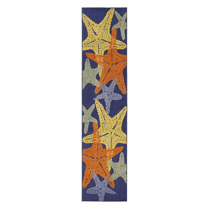 HomeRoots 6' Blue Yellow And Orange Starfish Indoor Outdoor Runner Rug