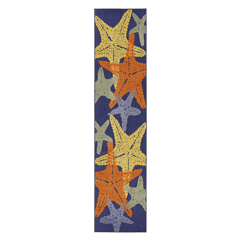 HomeRoots 6' Blue Yellow And Orange Starfish Indoor Outdoor Runner Rug image number 0