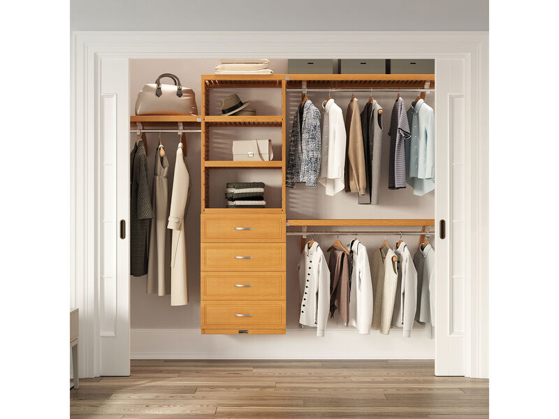 Solid Wood Walk-In Closet Organizer with 4 Drawers
