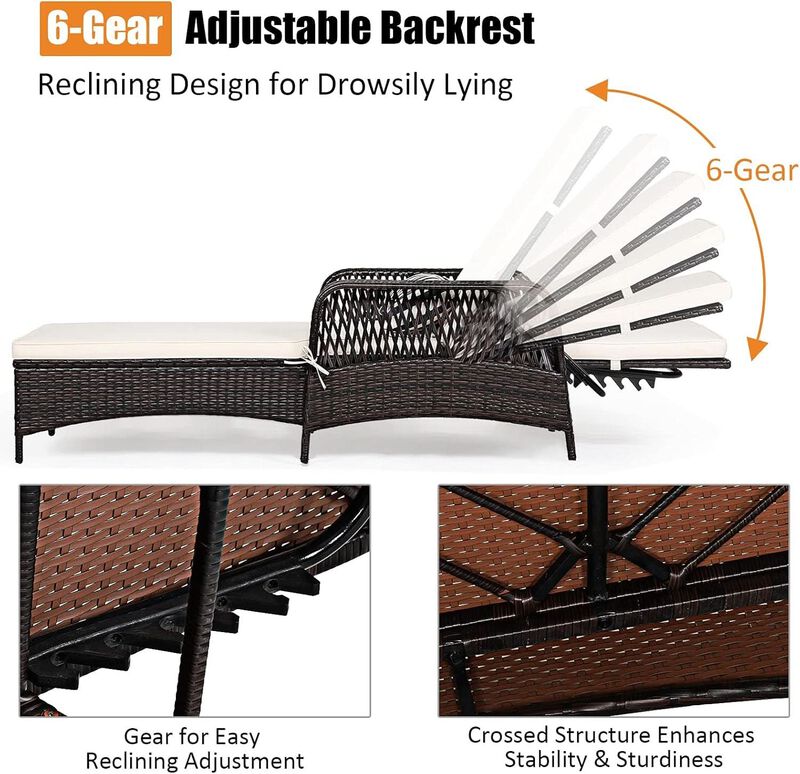 ShipItFurniture Adjustable Rattan Chaise Lounge Chair - 6-Position Recliner, Brown image number 6