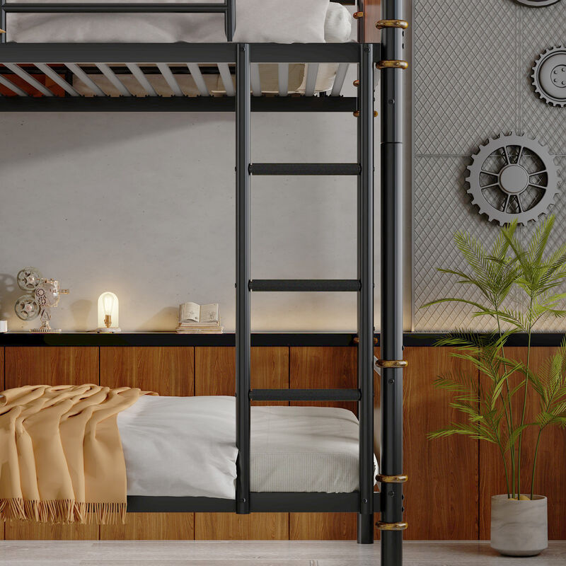 Detachable Metal Bunk Bed with Safety Guard Rails &ndash; Industrial Style for Teen Bedrooms