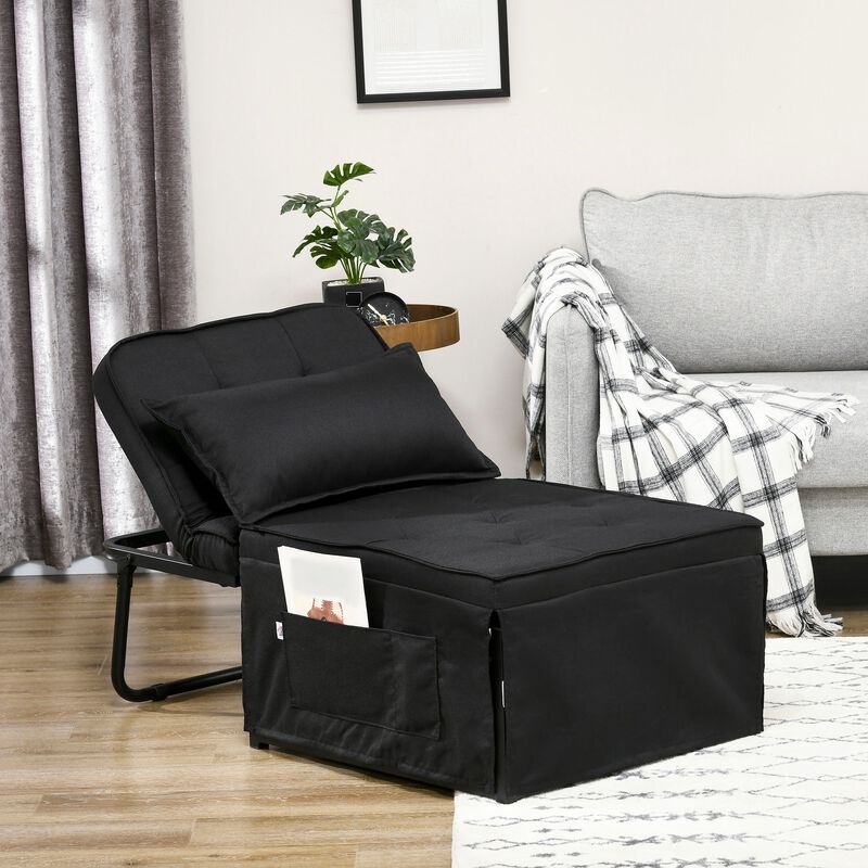 Black Convertible Seating: Ottoman Bed with Adjustable Backrest