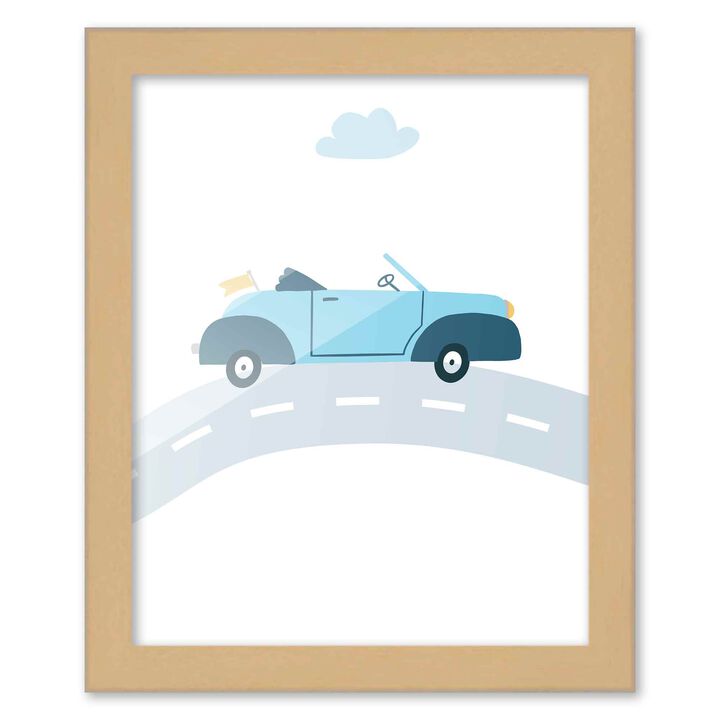 8x10 Framed Nursery Wall Art Hand Drawn Blue Convertible Poster in Natural Wood Frames For Kid Bedroom or Playroom
