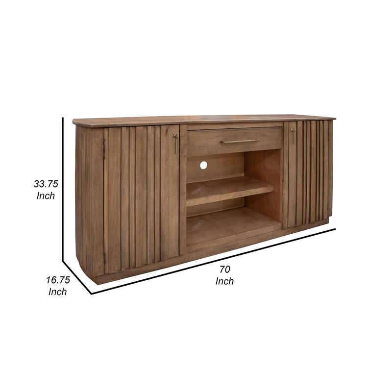 Okai 70 Inch TV Media Entertainment Console, Drawers, Brown Solid Wood - Benzara image number 4