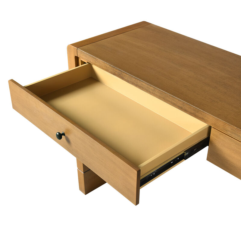 Curved Console Table with Storage, Wooden Entryway Table with 2 Drawers