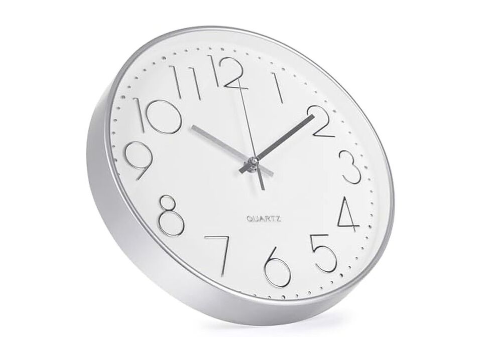 Simple Style Silver Stereoscopic Wall Clock 10 Inch Silent Non Ticking Modern