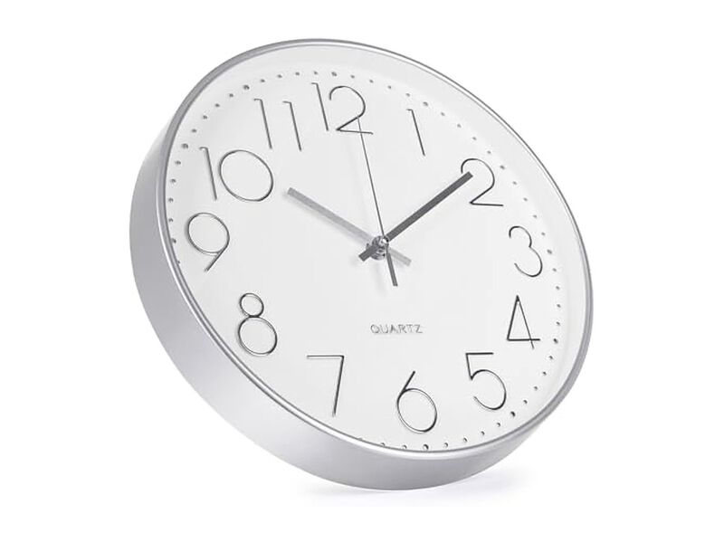 Simple Style Silver Stereoscopic Wall Clock 10 Inch Silent Non Ticking Modern image number 1
