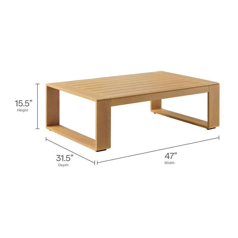 Modway Lirienne Aluminum Faux Wood 2-Piece Backyard Furniture Set in Ivory Natural &ndash; Patio Conversation Set with 3 Seater Sofa & Coffee Table image number 2