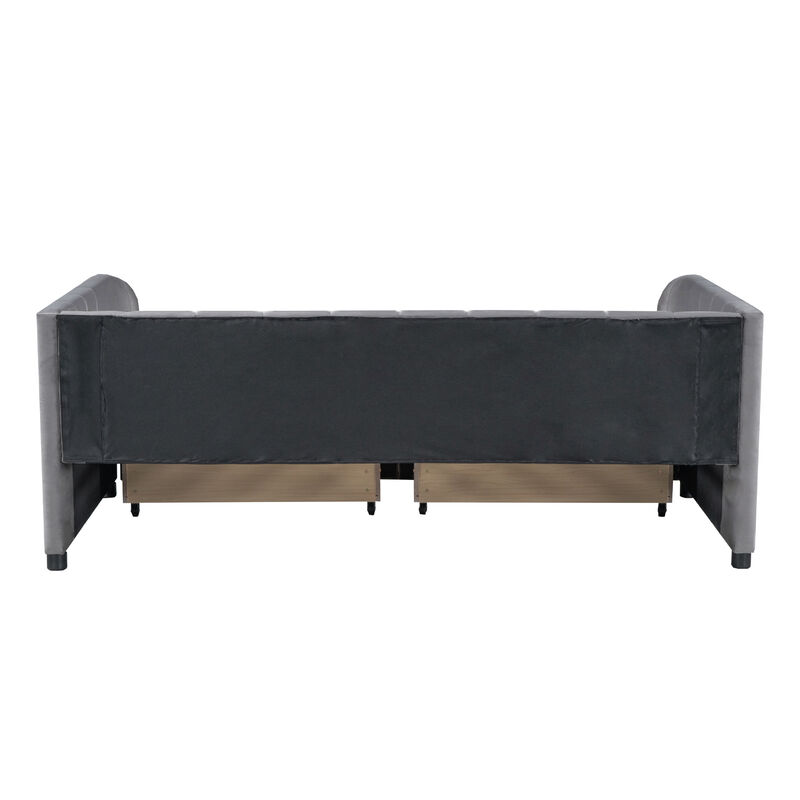 Merax Velvet Daybed with Backrest and 2 Drawers