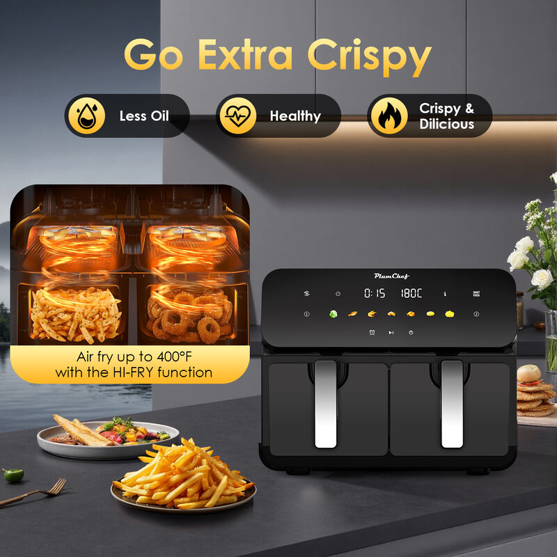 10QT Dual Air Fryer, 2&times;5QT Double Basket, 1700W Rapid Airflow Digital Air Fryer, Family Size for 4-6 image number 2