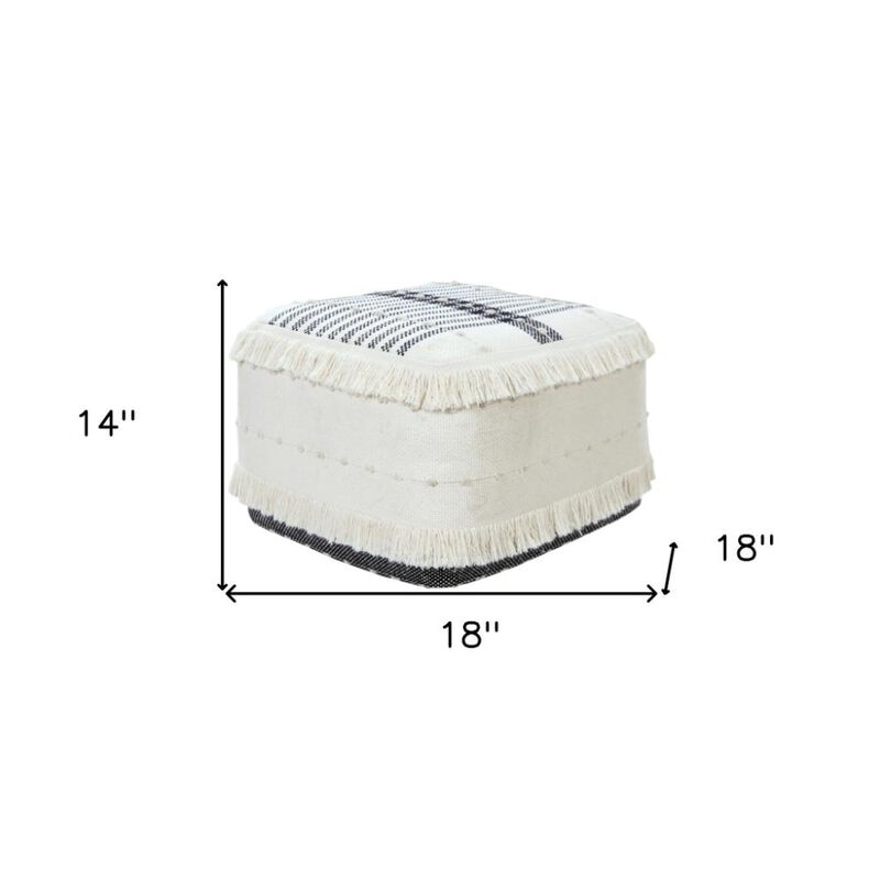 Hivvago 18 Inch White Cotton Striped Pouf Ottoman