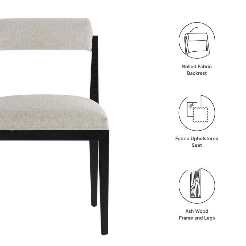 Modway Kai Upholstered Dining Chair with Wood Legs in Linen Black - Modern Dining Room Chair with Fabric Rolled Backrest and Seat - Wood Fabric Side Chair for Dining Room, Kitchen image number 3