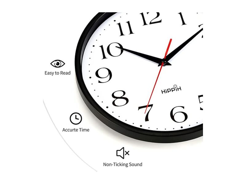 Pack Digital Sweep Black Wall Clock 10 Inch Silent Non Ticking Battery Operated image number 1