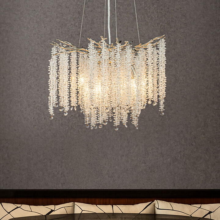 Modern Glam Crystal Chandelier Branch Style Pendant Ceiling Light for Dining Room Bedroom