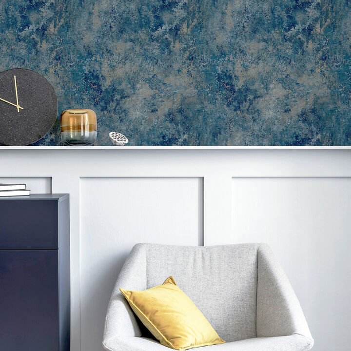 Gideon Dark Blue Distressed Wallpaper (Set of 2)