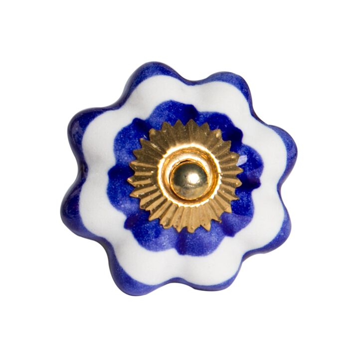 HomeRoots 1.5" X 1.5" X 1.5" White Blue And Gold  Knobs 12 Pack