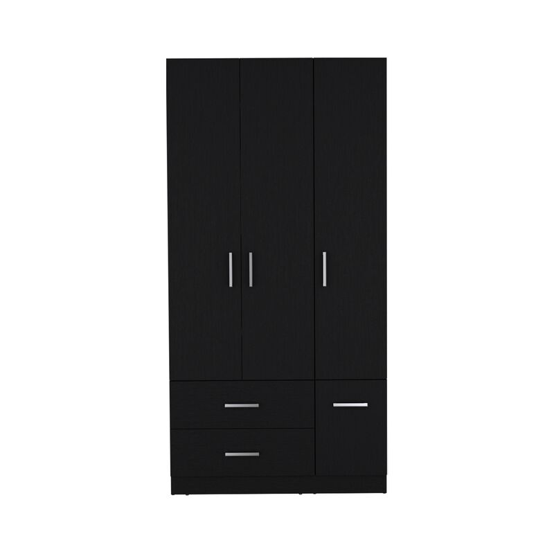 Sebree Armoire Wardrove 71", 4 Doors, Hanging Rod, 3 Cabinets, 6 Shelves, Black , Bedroom