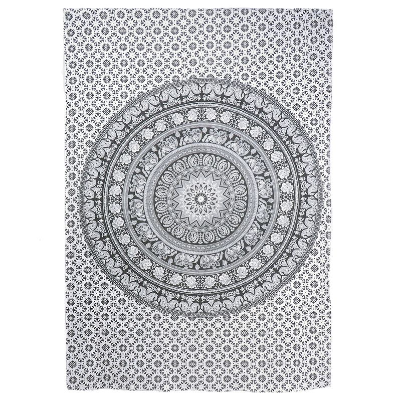 HomeRoots 80" X 56" Black And White Mandala Cotton Hanging Tapestry image number 0