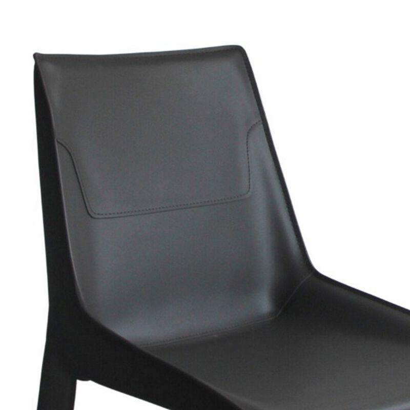 Cid Paz 19 Inch Dining Chair, Set of 2, Dark Gray Stitched Saddle Leather-Benzara