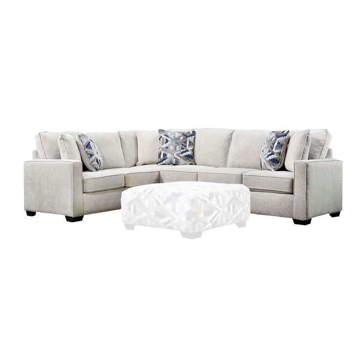 Fled Sectional Sofa, Ivory Chenille, 6 Pillows, Solid Wood, 123 Inch - Benzara