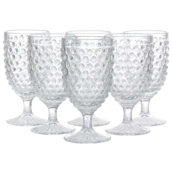 Martha Stewart 6 Piece 14.2 Ounce Clear Glass Hobnail Goblet Drinkware Set