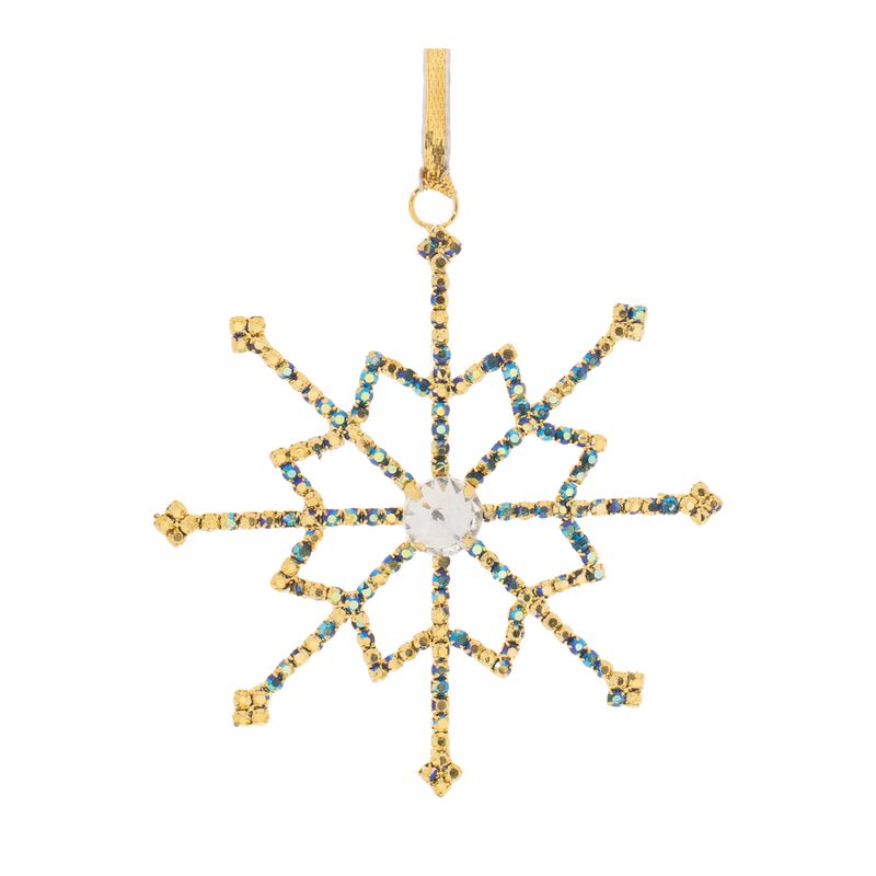 Set of 12 Jeweled Metal Snowflake Ornaments for Christmas Tree or Holiday Garland