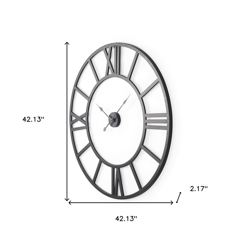 HomeRoots 42" Black Iron Analog Round Wall Clock image number 3