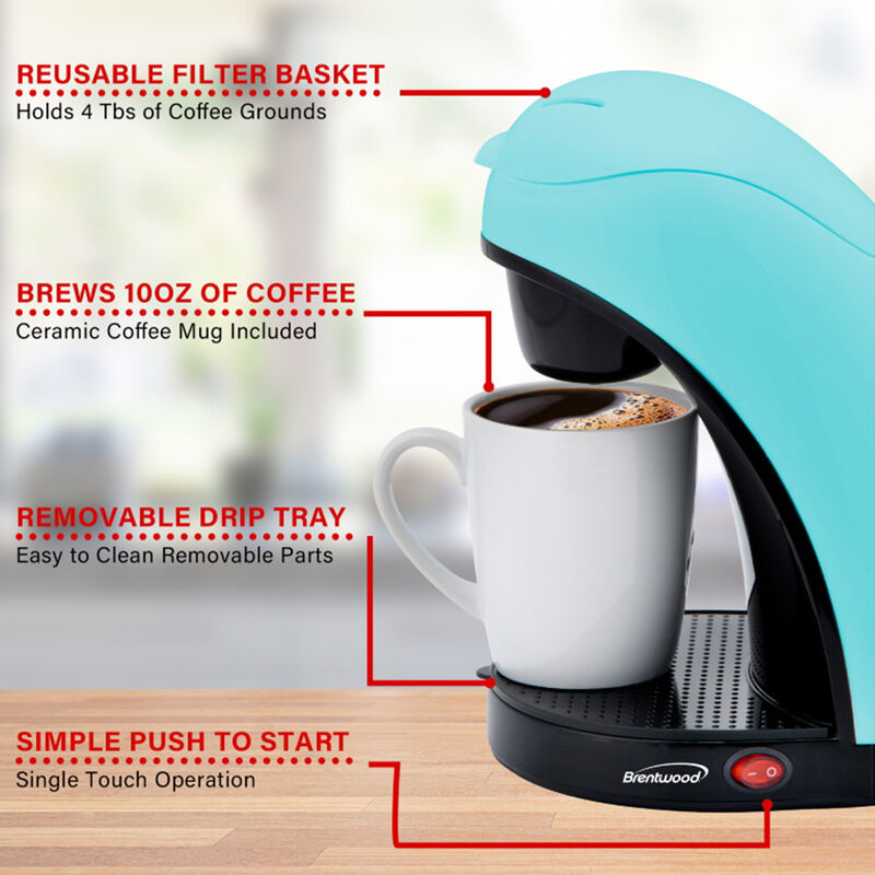 Brentwood Single Serve Coffee Maker with Porcelain Mug in Blue image number 6