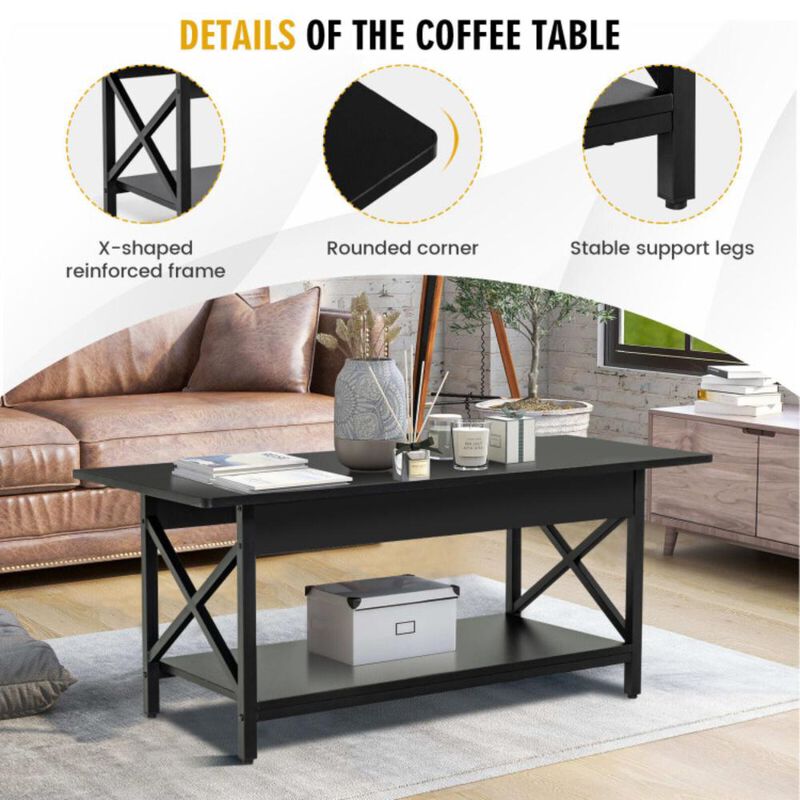 Hivvago 2-Tier Industrial Rectangular Coffee Table with Storage Shelf