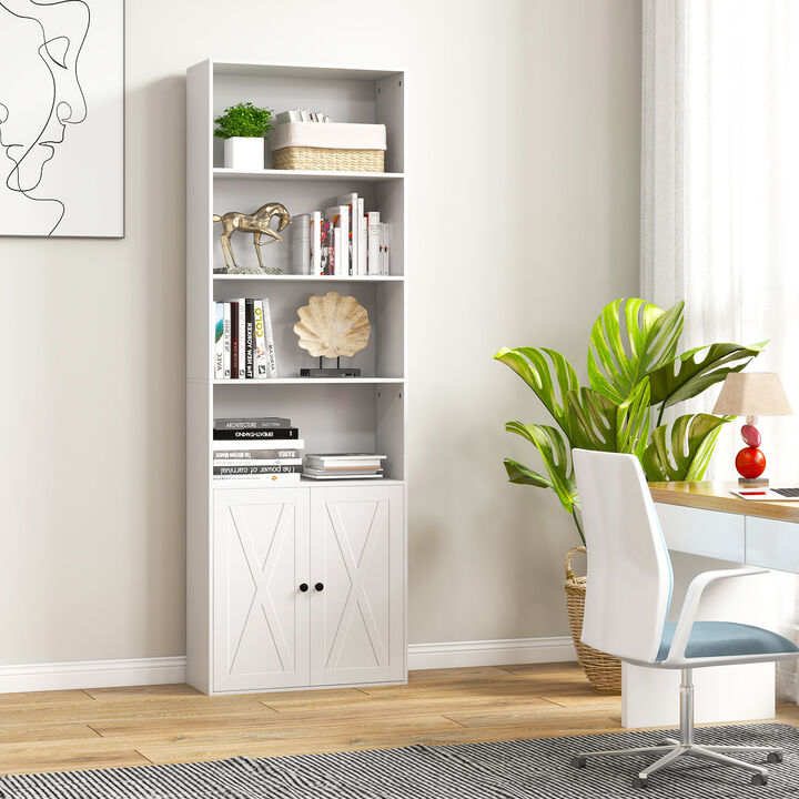 Freestanding Bookshelf with 6 Shelves and 2-Door Cabinet