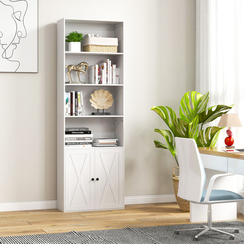 Freestanding Bookshelf with 6 Shelves and 2-Door Cabinet