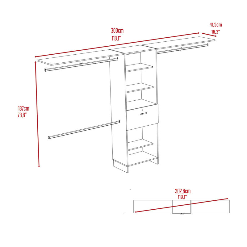 Bergen 1-Drawer 4-Shelf Closet System Dark Walnut