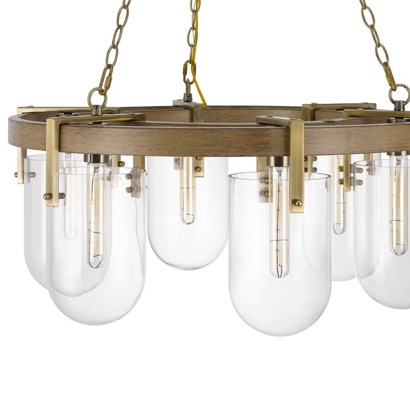 Chandelier, Wagon Wheel Style, 6 Glass Shades, Antique Brass 30 Inch image number 6